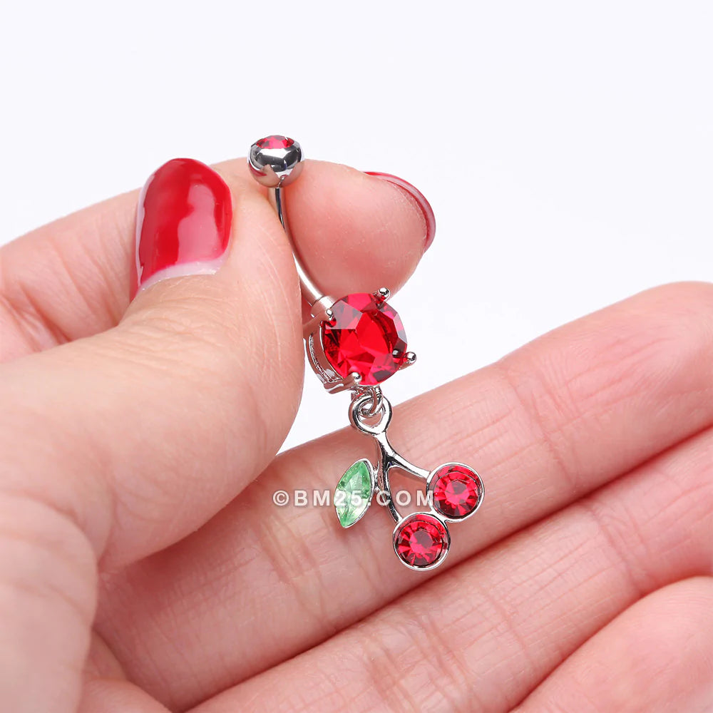 Detail View 3 of Lucky Cherry Belly Button Ring-Red
