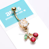 Detail View 4 of Golden Lucky Cherry Sparkle Belly Button Ring-Clear Gem/Red