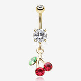 Golden Lucky Cherry Sparkle Belly Button Ring