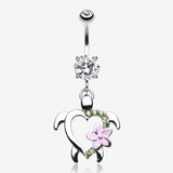 Hawaiian Flower Turtle Sparkle Belly Button Ring