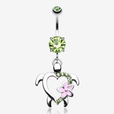Hawaiian Flower Turtle Sparkle Belly Button Ring