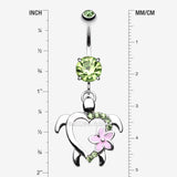 Detail View 1 of Hawaiian Flower Turtle Sparkle Belly Button Ring-Light Green