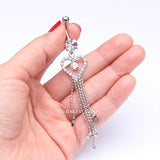 Detail View 3 of Heart Crystalline Star Falls Belly Button Ring-Clear Gem