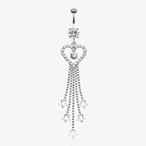 Heart Crystalline Star Falls Belly Button Ring-Clear Gem