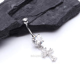 Detail View 2 of Cross Sparkle Dangle Belly Button Ring-Clear Gem