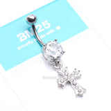 Detail View 4 of Cross Sparkle Dangle Belly Button Ring-Clear Gem