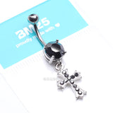 Detail View 4 of Cross Sparkle Dangle Belly Button Ring-Hematite