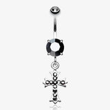 Cross Sparkle Dangle Belly Button Ring