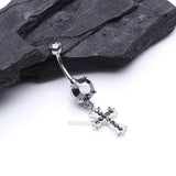 Detail View 2 of Cross Sparkle Dangle Belly Button Ring-Hematite