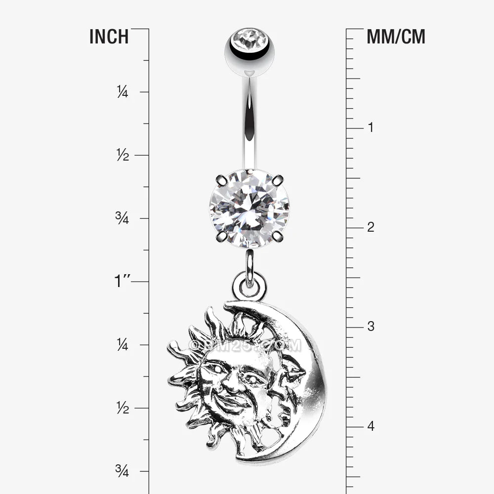 Detail View 1 of Sun & Moon Union of Opposites Belly Button Ring-Clear Gem