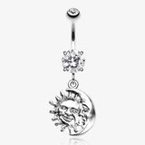 Sun & Moon Union of Opposites Belly Button Ring-Clear Gem