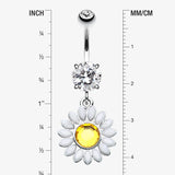 Detail View 1 of Daisy Marquise Flower Belly Button Ring-Clear Gem