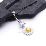 Detail View 2 of Daisy Marquise Flower Belly Button Ring-Clear Gem