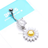 Detail View 4 of Daisy Marquise Flower Belly Button Ring-Clear Gem