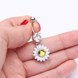 Detail View 3 of Daisy Marquise Flower Belly Button Ring-Clear Gem