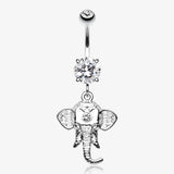 Shri Ganesha Elephant Belly Button Ring-Clear Gem