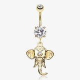 Golden Shri Ganesha Elephant Belly Button Ring-Clear Gem