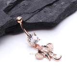 Detail View 2 of Rose Gold Shri Ganesha Elephant Belly Button Ring-Clear Gem