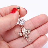 Detail View 3 of Rose Gold Shri Ganesha Elephant Belly Button Ring-Clear Gem