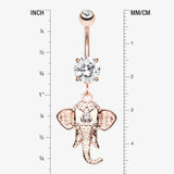 Detail View 1 of Rose Gold Shri Ganesha Elephant Belly Button Ring-Clear Gem