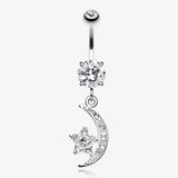 Glistening Moon and Star Sparkle Belly Button Ring-Clear Gem