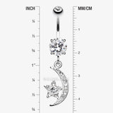Detail View 1 of Glistening Moon and Star Sparkle Belly Button Ring-Clear Gem