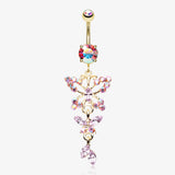 Golden Glam Butterfly Fall Fancy Belly Ring-Pink/Aurora Borealis