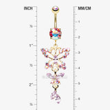 Detail View 1 of Golden Glam Butterfly Fall Fancy Belly Ring-Pink/Aurora Borealis