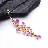 Detail View 2 of Golden Glam Butterfly Fall Fancy Belly Ring-Pink/Aurora Borealis