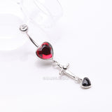 Detail View 2 of Dagger Heart Sparkle Dangle Belly Button Ring-Clear Gem/Red