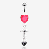 Dagger Heart Sparkle Dangle Belly Button Ring-Clear Gem/Red