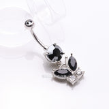 Detail View 2 of Midnight Butterfly Sparkle Dangle Belly Button Ring-Hematite