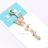 Detail View 4 of Golden Butterfly Elegance Sparkle Dangle Belly Button Ring-Clear Gem/Pink
