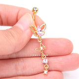 Detail View 3 of Golden Butterfly Elegance Sparkle Dangle Belly Button Ring-Clear Gem/Pink