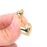 Detail View 3 of Golden Valentine Double Heart Sparkle Laced Belly Button Ring-Clear Gem