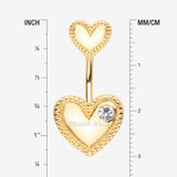 Detail View 1 of Golden Valentine Double Heart Sparkle Laced Belly Button Ring-Clear Gem