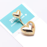 Detail View 4 of Golden Valentine Double Heart Sparkle Laced Belly Button Ring-Clear Gem