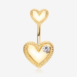 Golden Valentine Double Heart Sparkle Laced Belly Button Ring-Clear Gem