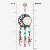 Detail View 1 of Vintage Boho Filigree Moon Opal Dreamcatcher Belly Button Ring-Brass/Clear/White