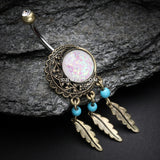 Detail View 3 of Vintage Boho Filigree Moon Opal Dreamcatcher Belly Button Ring-Copper/Clear/White