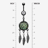 Detail View 1 of Blackline Opal Dreamcatcher Feather Belly Button Ring-Clear Gem/Black