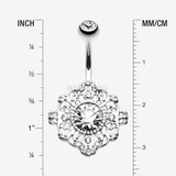Detail View 1 of Filigree Mandala Sparkle Belly Button Ring-Clear Gem
