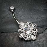 Detail View 2 of Filigree Mandala Sparkle Belly Button Ring-Clear Gem