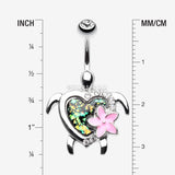 Detail View 1 of Hawaiian Flower Turtle Opal Sparkle Belly Button Ring-Clear Gem/Black