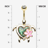 Detail View 1 of Golden Hawaiian Flower Turtle Opal Sparkle Belly Button Ring-Clear Gem/Black
