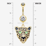 Detail View 1 of Golden Black Onyx Panther Belly Button Ring-Clear Gem