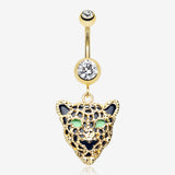 Golden Black Onyx Panther Belly Button Ring-Clear Gem