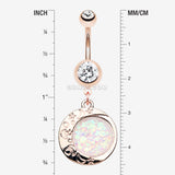 Detail View 1 of Rose Gold Opal Eclipse Moonshine Belly Button Ring-Clear Gem/White