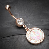 Detail View 2 of Rose Gold Opal Eclipse Moonshine Belly Button Ring-Clear Gem/White