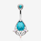 Elegant Turquoise Lace Sparkle Belly Button Ring-Turquoise